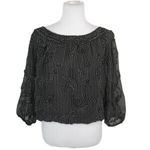 STUDIO M Black Polka Dot Boat Neck Blouse Women’s Size XL